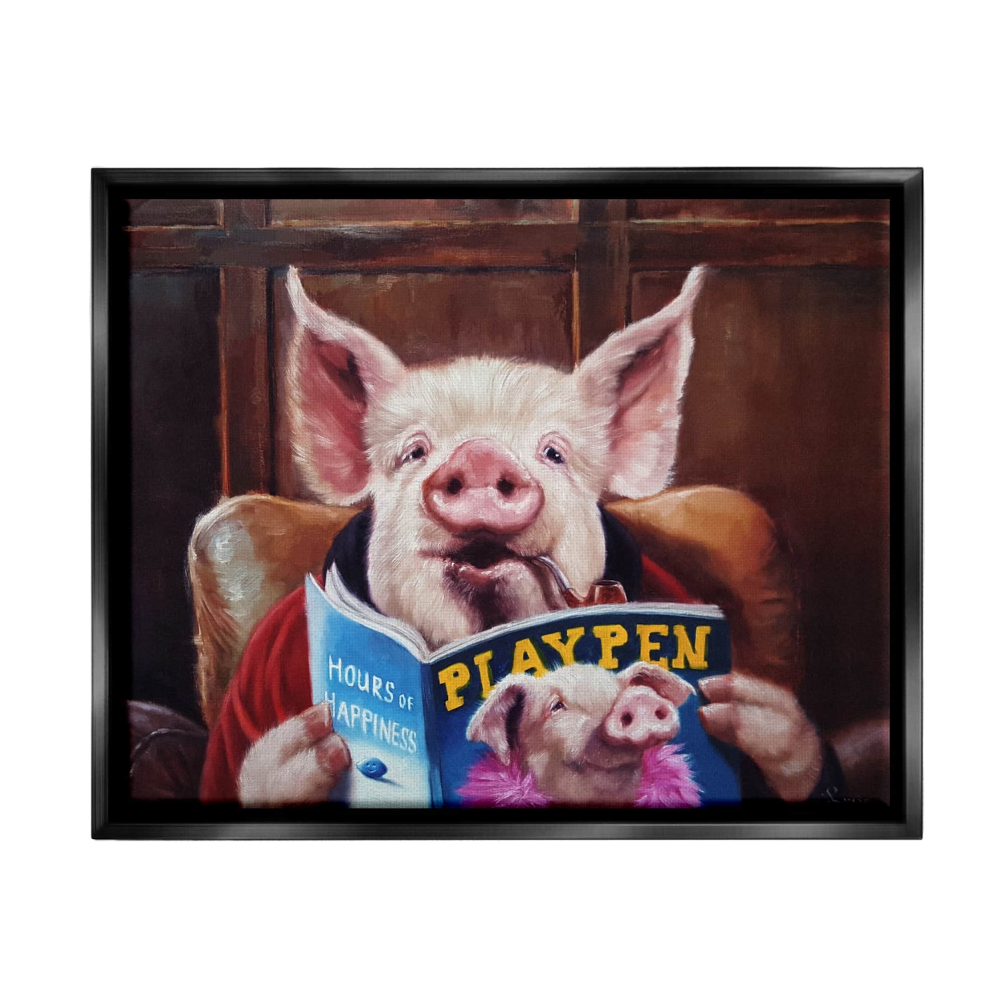 Stupell Industries Funny Pig Magazine Man Cave Floater Framed Art
